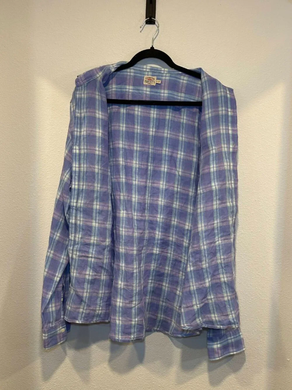 Faherty Men's Blue Cloud Summer Colorful Pastel Plaid Shirt Size Extra Large